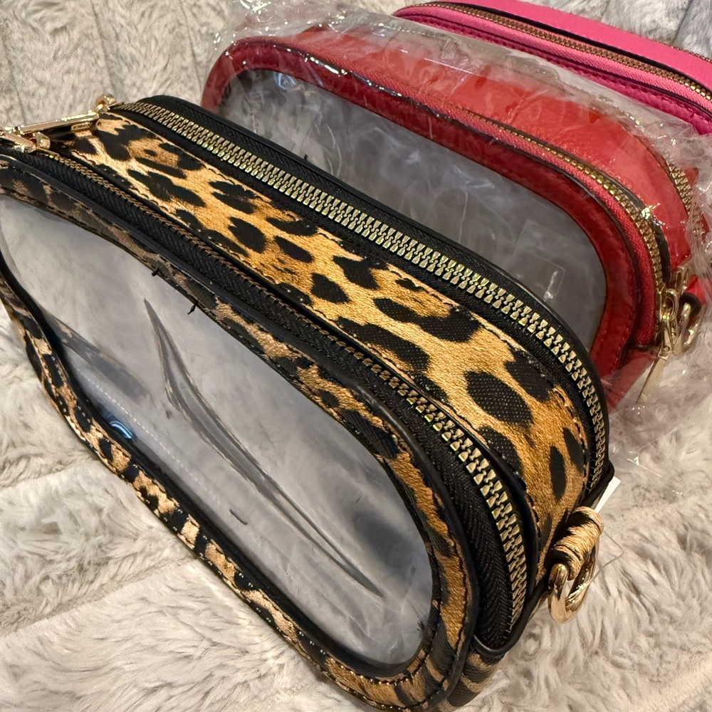 NWT Leopard Double zip Oval Shaped Transparent Women Crossbody Bag